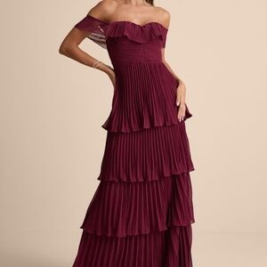 Lulus Always Remarkable Burgundy Pleated Off-the-shoulder Maxi Dress Red